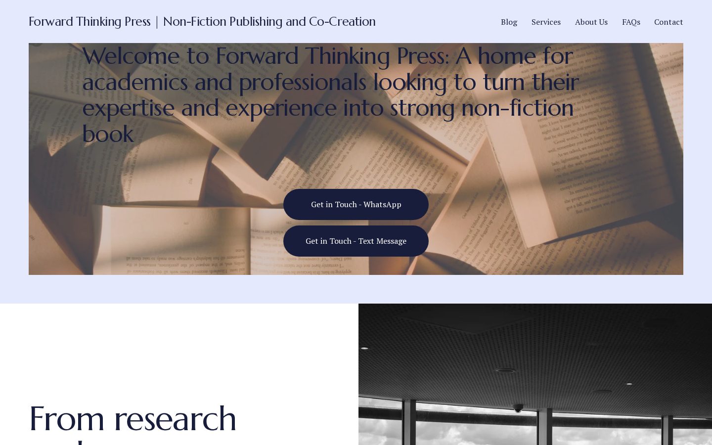 Forward Thinking Press homepage with its headline about turning expertise into non-fiction books